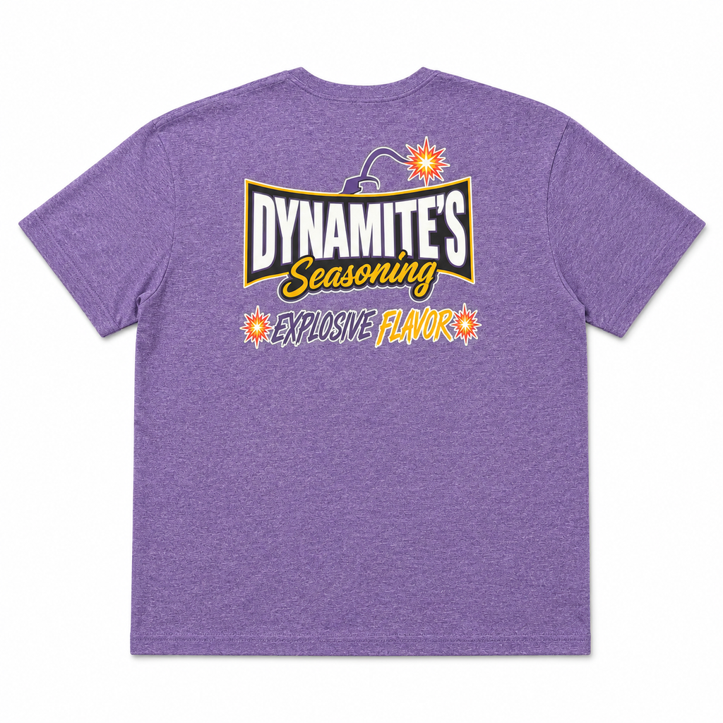 Dynamite's Seasoning Explosive Flavor T-Shirt Heather Purple — Back
