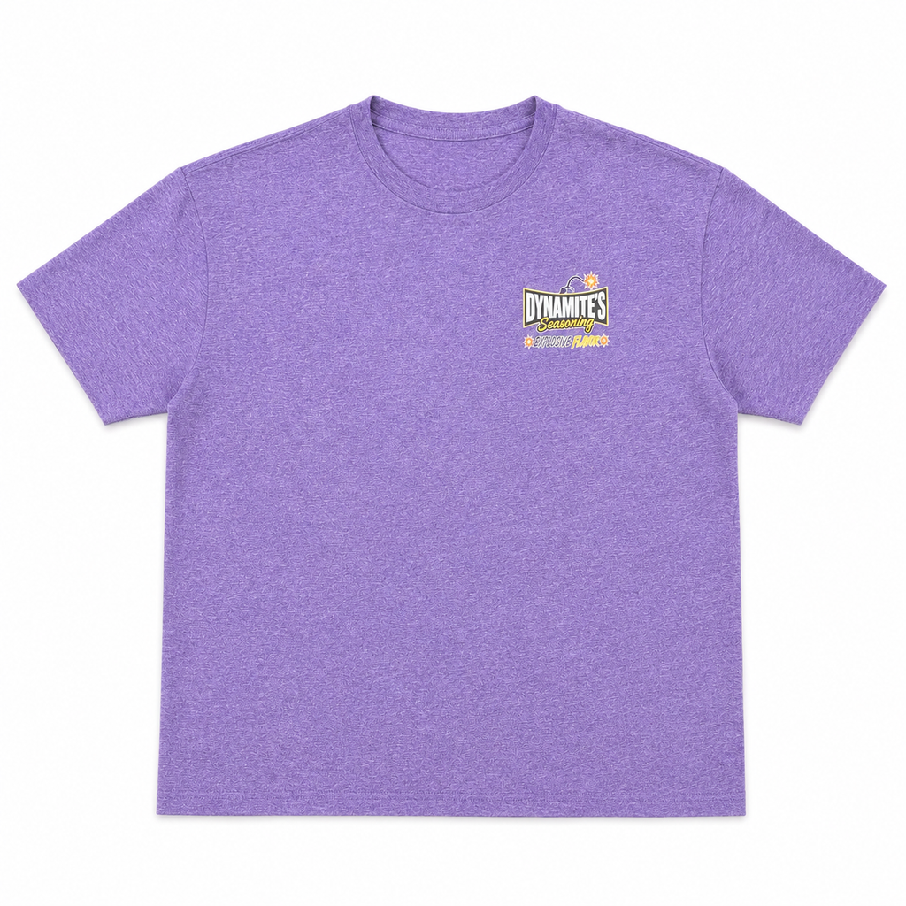 Dynamite's Seasoning Explosive Flavor T-Shirt Heather Purple — Front